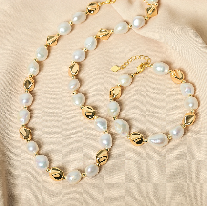 Baroque Pearl Necklace Bracelet Set