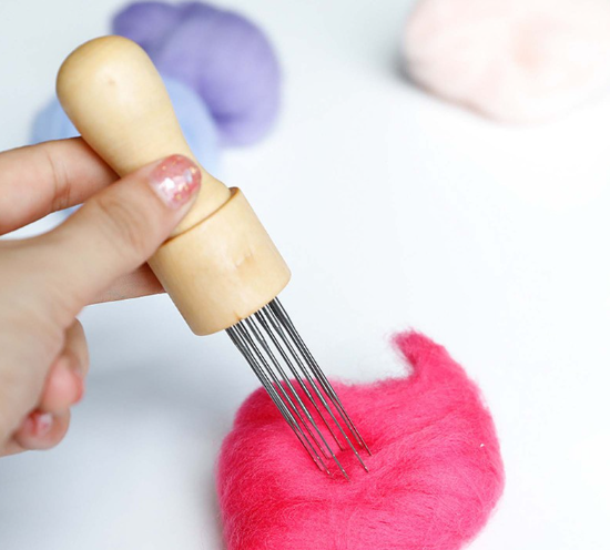 Needle Felting Handle Clover with Seven Needles Wool Tool Applique Craft