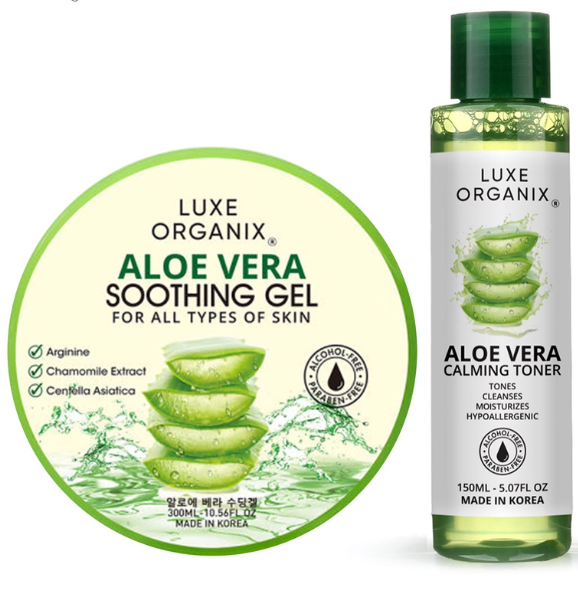 Luxe Organix Aloe Vera Soothing Gel 300mL and Aloe Vera Calming Toner 160ml Bundle