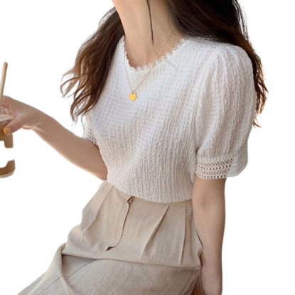 Lovito Women Ruffle Neck Fabric Stitching Puff Sleeve Blouse LNE24072 (Multi-color)