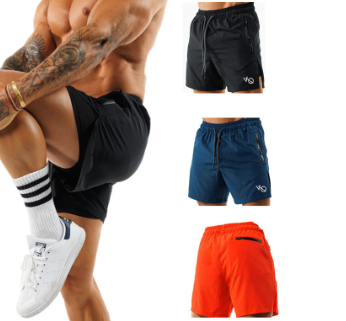 VQ Men Double-layer Fitness Running Sweat Shorts 2 in1 New Mens Stretch Quick-drying Breathable Shorts Sports Bottom Plus Size Short Pants Training Sports Wear