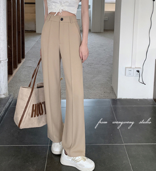 Lovito Women Modest Plain Structure Line Pants LNA27404 Khaki/Black