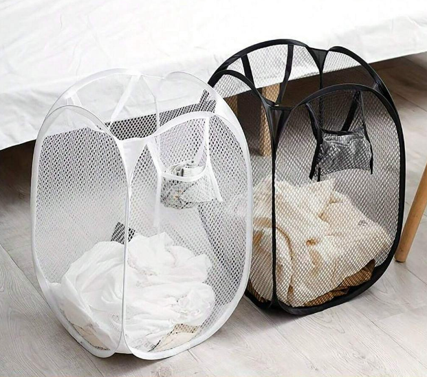 1pc-Breathable Mesh Pop-Up Laundry Basket - Foldable Durable Handle Perfect for Dorms & Travel Space-Saver