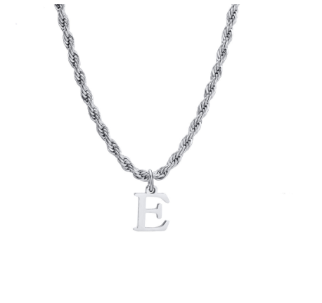 Meaeguet Fashion Letter Necklace A-Z Pendant Necklace for Women Men Stainless Steel Silver Choker Initial Necklace Accessories E
