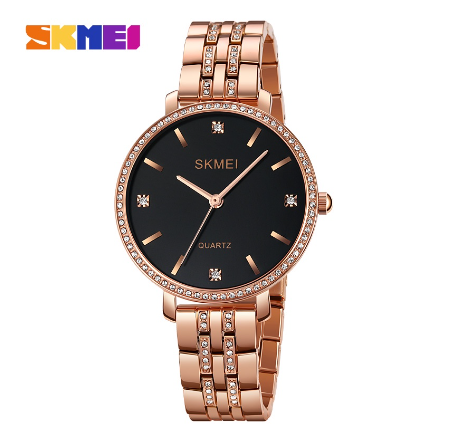 SKMEI Watch For Woman Waterproof Original Women Stainless Steel Quartz 2006 ROSEGOLD BLACK