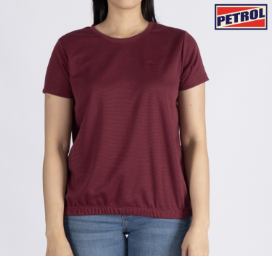 Petrol Basic Tees for Ladies Relaxed Fitting Shirt CVC Jersey Fabric for Ladies 150890-U Crimson