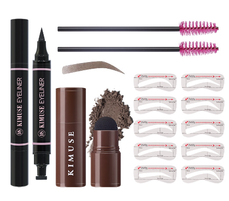 Kimuse The Beginner of Eye Makeup Set One Step Eyebrow Stamp Shaping Kit + Double Head Waterproof Eyeliner Pen