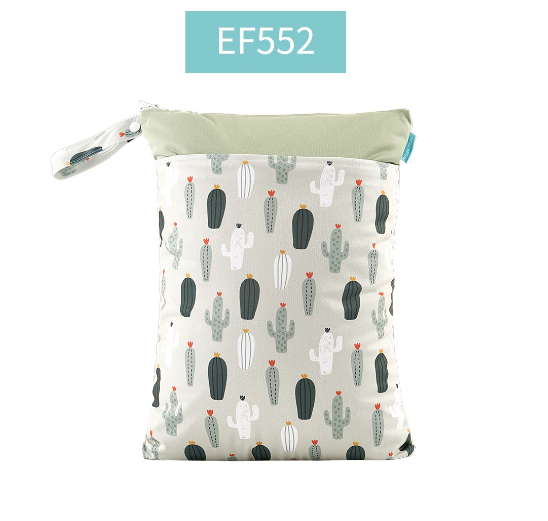 Happyflute 1PC Reusable Waterproof Fashion Prints Wet And Dry Diaper Bag Double Pocket Cloth Handle Wetbags DB25
