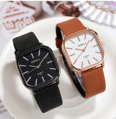 Relo Fashion Women’s Watch Leather Belt Simple Elegant Ins Style Square Quartz Watch