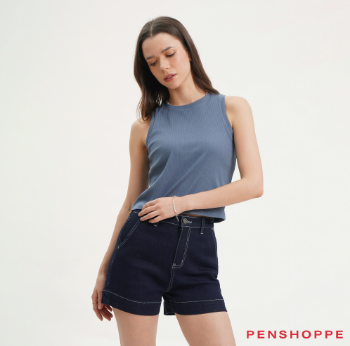 Penshoppe Sleeveless Ribbed Knit Tank Top For Women Blue Stone/Blush/Lavender