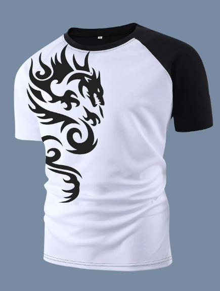 Manfinity LEGND Men T-Shirts Fit Crew Neck Short Sleeve Graphic Tee Chinese Dragon Street Summer Polyester
