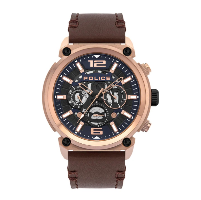 Police Armor Brown Leather Analog Quartz Watch For Men PPL.14378JSR/03