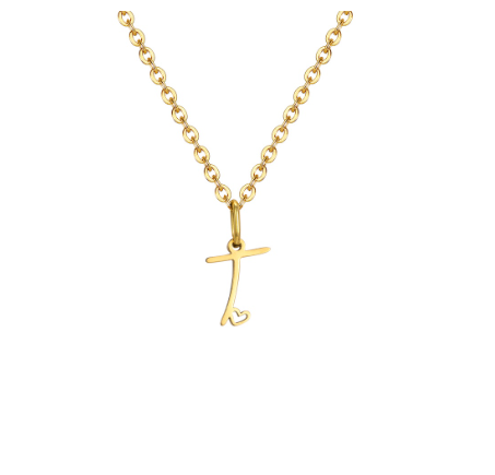 Vnox Initial with Hollow Heart Pendant Necklace,18K Gold Dainty Letter Choker Necklace Gift for Women Necklace Jewelry T