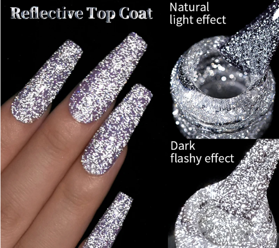 1Pc 10ML Reflective Glitter Top Coat Gel Nail Polish Silver Colorful Sparkling Auroras Laser Semi permanent Nail Art Gel Varnis