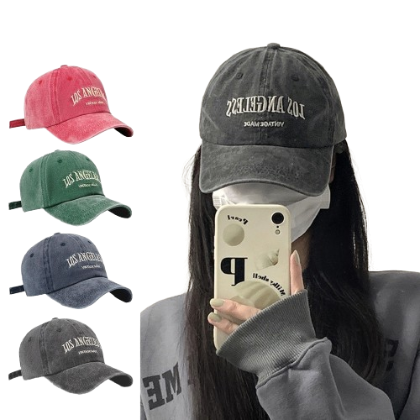 Lovito Women Casual Letter Embroidery Washed Hat L63AD261 (Dark Grey/Red/Green/Navy Blue)