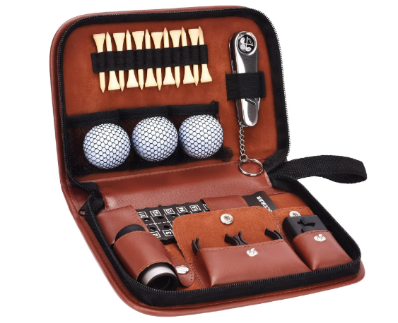 Golf Gifts for Men and Women, Golf Accessories Set with Hi-End Case, Golf Balls, Rangefinder, Golf Tees, Brush, Multifunctional Divot Knife, Scorer, Golf Ball Clamp