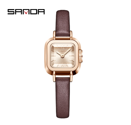 Sanda Women's Square High end Business Fashion Simple Watch Quartz Watch ROSEGOLD RED STRAP