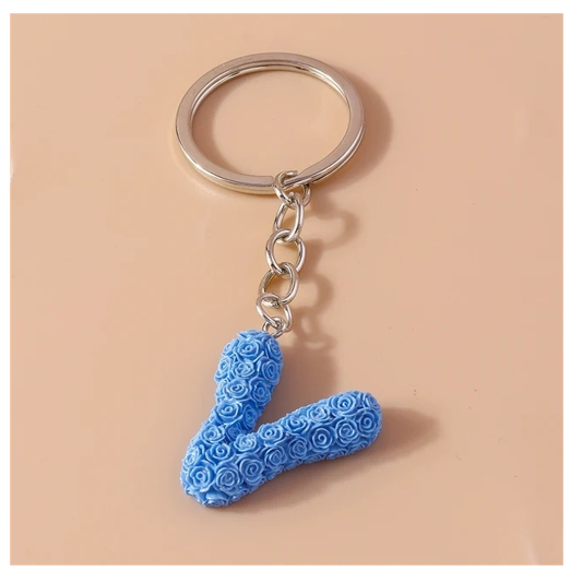 Fashion Rose 26 Letter Keychains Sweet Flower A-Z Alphabet Keyrings For Women Handbag Pendant Ornaments Jewelry Accessories V