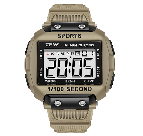 TPW Digital Watch Super Easy to Read Scratch Proof Case 5ATM Water Resistant Digital Watches for Outdoor Sport Wristwatch BROWN