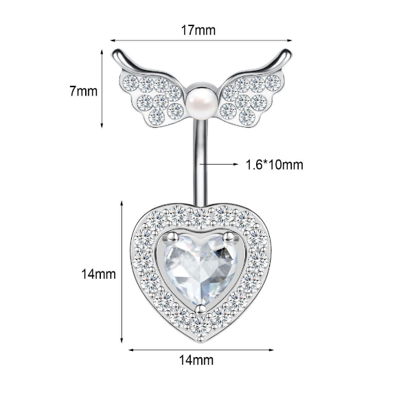 1PC Stainless Steel Navel Ring Crystal Pendant Navel Piercing Butterfly-pattern Wing-shape Heart-shape Prevent Allergy Navel Ring S3