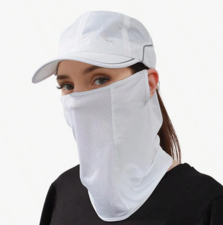 UV Protection Ice Silk Face Cover, Golf Sunshield Neck Gaiter, Breathable Mesh Ear-Hanging Headscarf, Dustproof Windproof Cycling Mask(Hat Is Not Included)