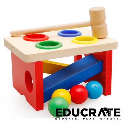 EducratePH Hammering Ball with Ramp  Pounding Toy Kids Toddler Educational Wooden Developmental