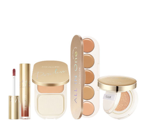 Focallure 4PCS GoldenAge 7th Anniversary Makeup Sets Powder Concealer Palette Foundation Lipstick Long-lasting Oil Control Matte