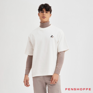 Penshoppe Disney Mickey Mouse Boxy Fit T-Shirt For Men  Off White