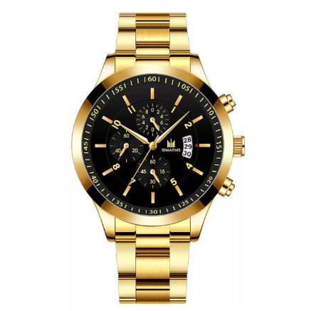 Luxury Business Men's Three-eye Calendar Analog Watch Stainless Steel Waterproof Men Quartz Wristwatches Relo Ng Kalalakihan GOLD BLACK