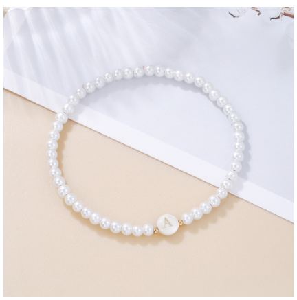 26 Letter Pearl Bracelet for Women Men Fashion Handmade Elastic Friendship Wristband Gift Jewelry A