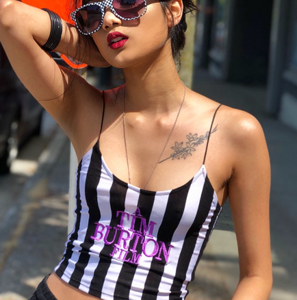 Fashion Letter Embroidery Striped Crop Top Camisole Women Strap Slim Tops