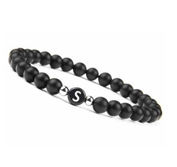 6mm Black Frosted Stone Beaded Bracelet Unisex 26 Initials Letters Name Bracelet With Elastic Rope For Couple Friendship Gifts S
