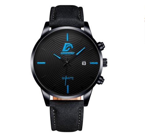 Full Steel Men's Quartz Business Waterproof Watch Men Relo Watch LEATHER BLACK BLUE