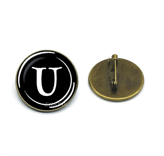 New 2023  Vintage Bronze Color Lapel Pin Letters A To Z Brooches Fashion Initial Letter Brooch Pins Suit Badges Women Men U