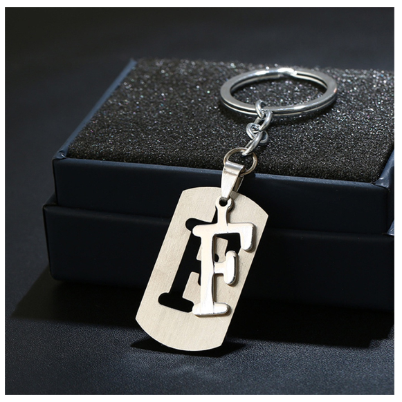 Stainless Steel 26 Letters Keychain Women Men Backpack Purse Charms Metal A To Z Alphabet Pendant With Key Holder For Couple F