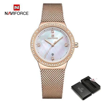 Naviforce Women Top Brand Luxury Stainless Steel Classic Bracelet Wristwatch GOLD