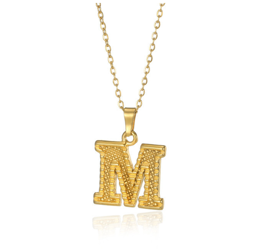 Stainless Steel Capital Initial Letter Necklaces For Women A-Z Alphabet Pendant Necklace M
