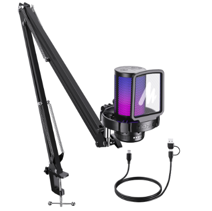 Maono DGM20S RGB USB Microphone Gaming Mic USB Condenser Mic RGB Mic Noise Canceling Mic with Mic Gain,RGB Light,One key mute