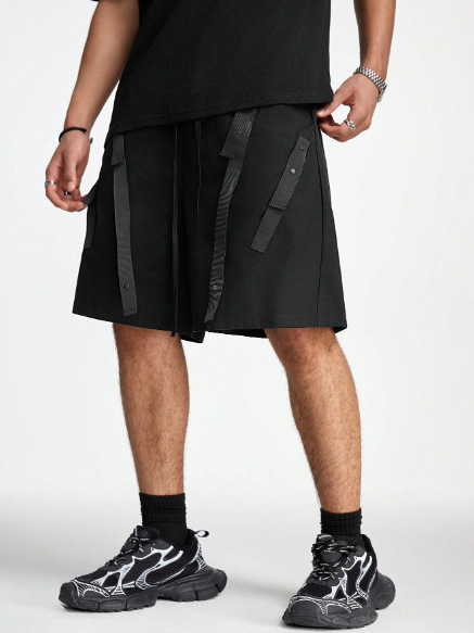 Manfinity StreetEZ Men's Drawstring Waist Solid Color Casual Fit Shorts With Pockets Cargo Graphic I My Boyfriend