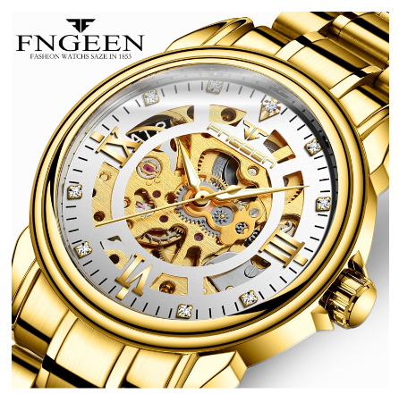 FNGEEN 0014 Men's Automatic Mechanical Watch GOLD WHITE