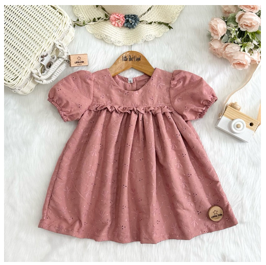 Littlestar Baby Kids Puff Sleeves Eyelet Mini Dress S12