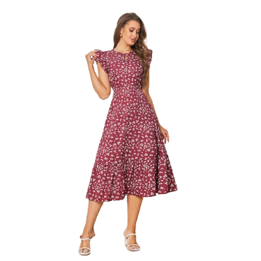 Lovito Women Elegant Ditsy Floral Ruffle Hem Dress LBL08263