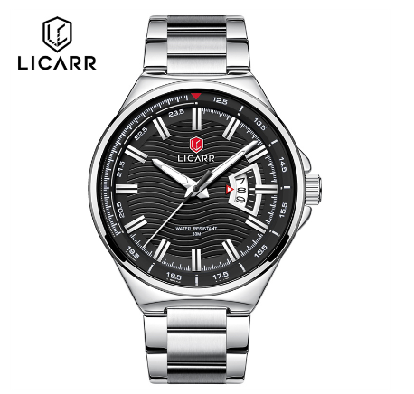 LICARR Brand Original Men's Watches Fashion Quartz Casual Waterproof Sports Watches 9516 SILVER BLACK