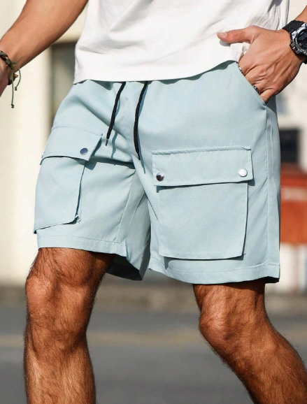 Manfinity EMRG Men's Solid Color Drawstring Cargo Shorts