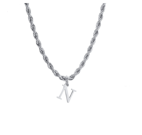 Meaeguet Fashion Letter Necklace A-Z Pendant Necklace for Women Men Stainless Steel Silver Choker Initial Necklace Accessories N