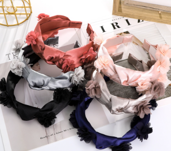 Korean New Knotted Flower Headbands Women Silk Solid Color Elegant Hair Band Hair Accessories