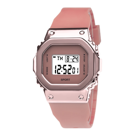 Original LED Multifunctional Digital Unisex Waterproof Sports Fashion Luxury Square Luminous Watch Trendy Men Women Silicone POWDER