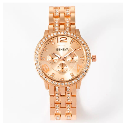 Geneva Quartz Watch Fashion Casual Diamond Full Diamond Luxury High-end Men's and Women's Business Steel Band ROSEGOLD