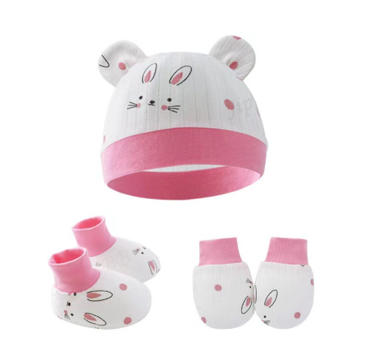 Baby hat Baby Mittens Booties Set newborn cap infant hats fashion Soft Cotton newborns Beanie 26