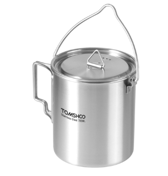 750ml Stainless Steel Pot Portable Water Mug Cup with Lid and Foldable Handle Outdoor Camping Cooking Picnic